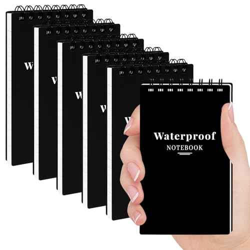 6 Pack Waterproof Notebook, 3x5 Pocket Notepad, Small Top Spiral Stone-Paper Notepad, Mini Pocket Notebook, Little Memo Note Pads for Outdoor, Office, School, Travel (Black)
