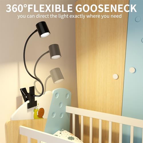 Dott Arts Matte Black Clip-On Desk Lamp with 3 Color Modes & Adjustable Gooseneck
