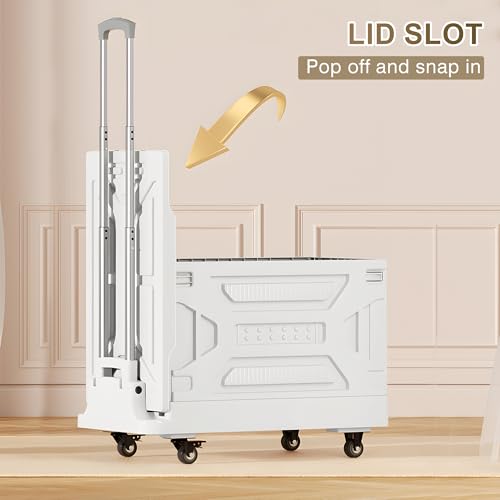VECELO 23 GAL Modern Rolling Carts with Wheels, Foldable Utility Cart, Light Weight Platform Trucks Dolly, 4 Heavy Duty Wheels, Ideal for Shopping, Camping, Teachers, Pearl White