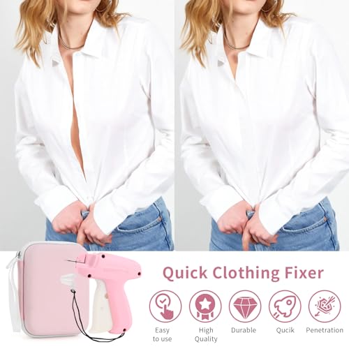 Stitch Gun for Clothing, Mini Sewing Stitch Tagging Gun for Clothes, Stitch Gun Quick Clothing Fixer with 6 Needles, 1000 Black & 1000 White Micro Fasteners & 1 Hard Carrying Case £¨Pink£©