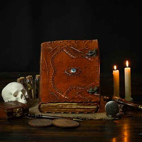 Hocus Pocus Book of Spells Hocus Pocus Spell book Prop Hocus Pocus Gifts Halloween Decorations Decor Leather Journal Writing Book Of shadow Best Hocus Pocus Gifts For Men And Women (13x10 Inch, Brown)