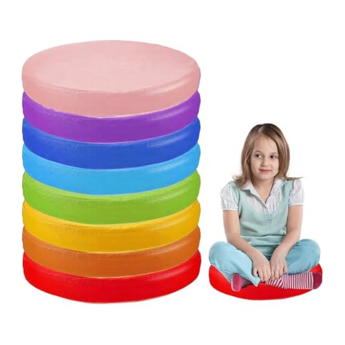8 Pcs Flexible Seating Floor Cushions Colored Round Floor Cushions, 13.8 inch Foam Circle Seats Waterproof Foam Floor Seat for Learning Sitting Daycare School Chair