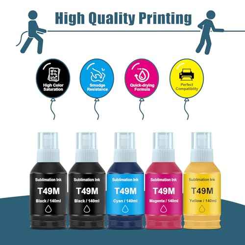 T49 T49M Sublimation Ink 700mL Compatible Replacements for SureColor F170 F570 Sublimation Printers T49M1 T49M2 T49M3 T49M4 Ink, Autofill/ICC-Free/Anti-UV, 2 Black T49M & 3 Color