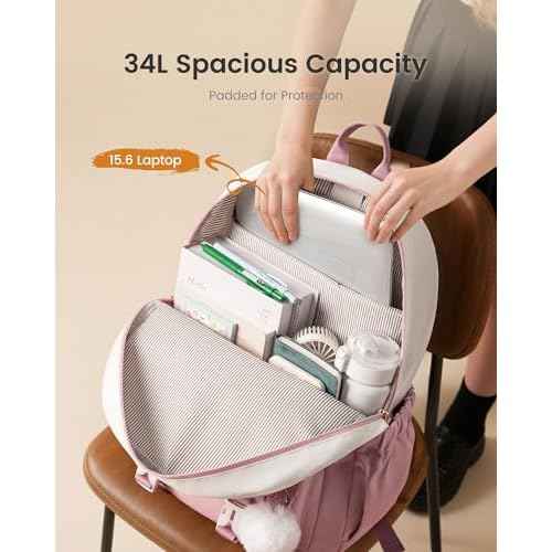 LOVEVOOK Pink Cute School Backpacks for Girls, Back to School Bookbag for Girls 10-12, Lightweight Backpack for Middle School Teens Students with Large Cup Holder, Fits 15.6" Laptop