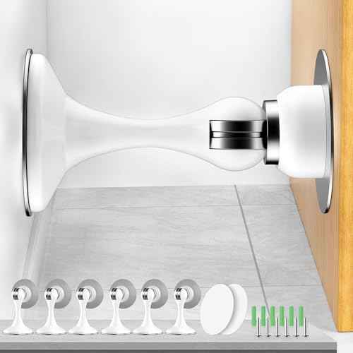 Crosize Magnetic Door Stoppers 6 Pack, Stainless Steel Door Catch for Wall and Floor Mounting, Door Holder Keep Door Open, No Drilling Door Stop with Adhesive Tapes, White