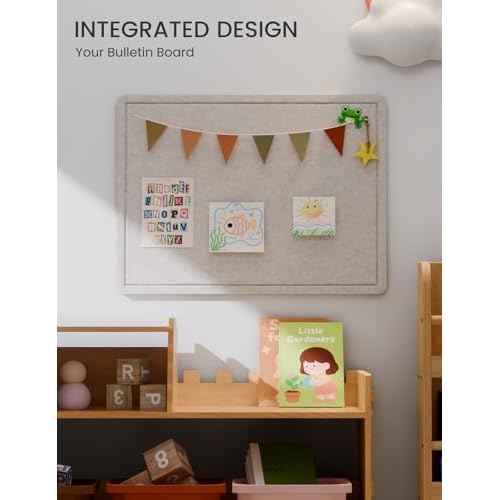 Fluxnara Bulletin Board, 23.6" x 17.5" Cork Board Alternative with 12 Safe Removable Adhesive Tabs, Foldable Felt Pin Board for Home Office, Classroom, Bedroom,Entryway for Walls? Oatmeal