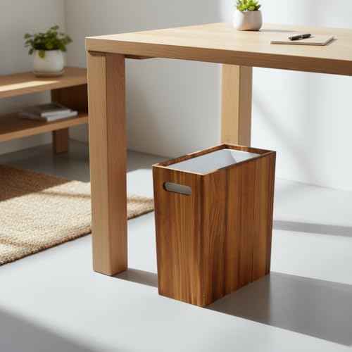 3 Gallon Wooden Trash Can with Liner,Small Solid Wood Bathroom Trash Can,Narrow Garbage Can,Decorative Waste Basket for Bathroom,Bedroom,Office