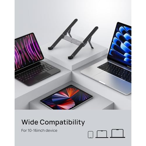SODI [Ultra Compact] Foldable & Portable Laptop Stand for Desk, Lightweight Tablet Stand for Business Travel, Library, Cafe, 6 Level Height Ergonomic Aluminum Computer Holder for 10-16" Laptops