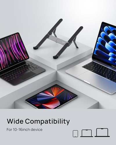 Gray Foldable Laptop Stand for 10-16 inch Devices - Portable & Ergonomic Aluminum Holder