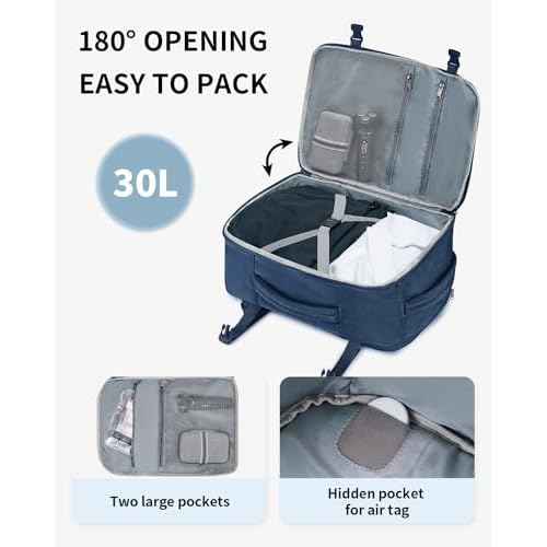 ECOHUB Travel Backpack for Men, 18x14x8 Spirit Airlines Personal Item Bag with Clear Toiletry Bag, Laptop Carry on Backpack with USB Port, Airline Approved Under Seat 14 Pockets 30L, Blue