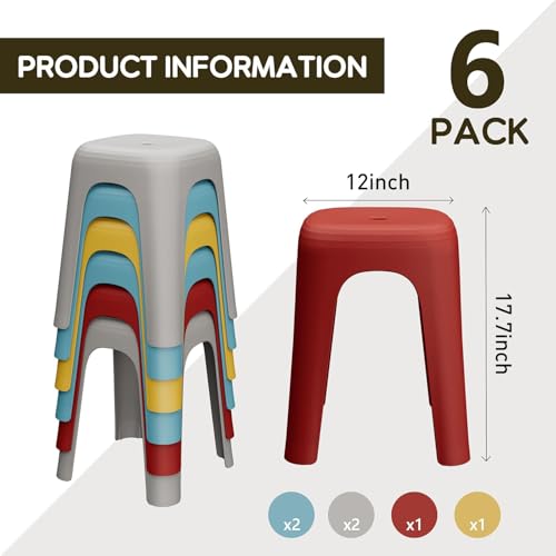 Anywish Multi Color 6-Pack 18-Inch Stackable Classroom Plastic Stools