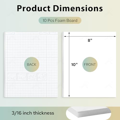 8x10 Self Adhesive Foam Boards - White, 3/16 Inch Thick, 10 Pack