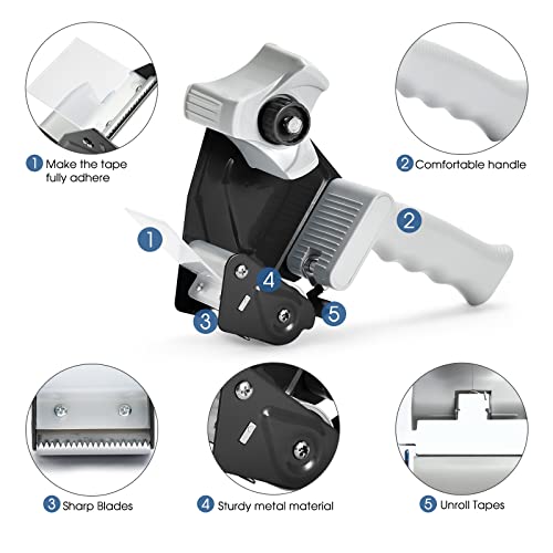 Pacific Mailer 2-Inch Packing Tape Dispenser Gun — Side-Loading, Heavy-Duty Black