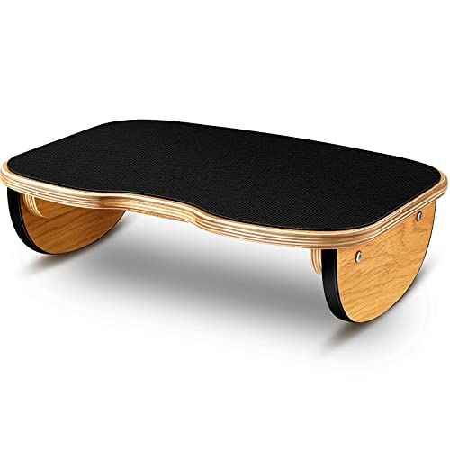 Taiyin Ergonomic Wood Foot Rest for Enhanced Circulation Under Desk Wood Footrest Stool Rocker Balance Board for Supporting Relieving Leg Pressure, Home and Office Use, 15.8 x 11 x 4.3 Inches