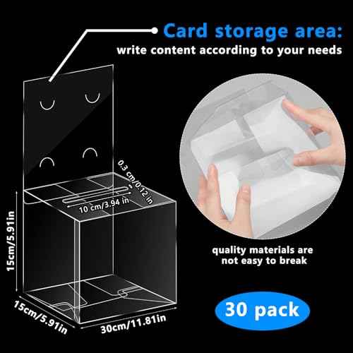 Eersida 30 Pieces Clear Raffle Boxes with Slot 6 x 6 x 6 Inch Plastic Donation Box Voting Suggestion Ballot Containers with Removable Header for Fundraising Collecting Business Card Voting Contest