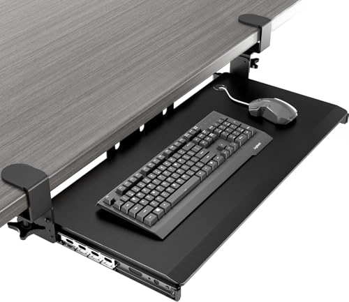 AX WABER Black 32.5 x 11-Inch Under-Desk Pull-Out Keyboard Tray with Clamp Mount System