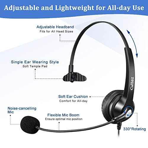 RJ9 Telephone Headset with Mic Noise Cancelling, Quick Disconnect Phone Headset Compatible with Polycom VoIP VVX311 VVX411 VVX250 Plantronics S12 T110 ShoreTel 480 Nortel NEC Aastra Mitel Desk Phones