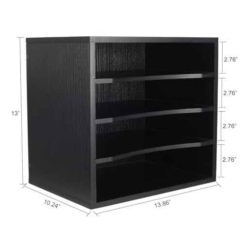 PAG Mail Sorter Organizer, Wood Countertop Literature Organizer, Office Supplies Desktop File Bill Paper Organizer for Office Home School, 4 Compartments, Black