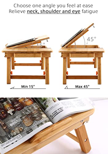 Nnewvante Bamboo Laptop Desk for Bed 21.6 Inch Tilting Top with Drawer