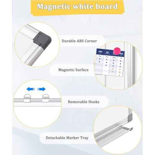 Double-Sided Magnetic Whiteboard, 24" x 18" Dry Erase Board Aluminum Frame for Wall, White Board Marker Board for Kitchen, Memo, School, Home, Office