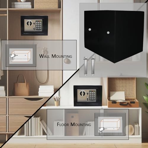 Yuanshikj Small Black Steel Security Safe Box with Digital Keypad & Emergency Keys, 0.23 CuFt