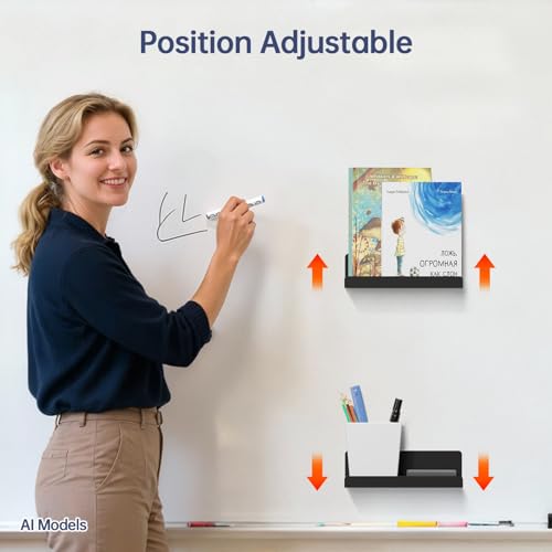 PAVSTINE 2 Pack 8-Inch Black Acrylic Magnetic Book Shelves for Whiteboards