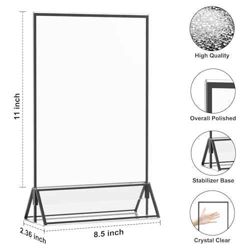 EHWINE 8 Pack Acrylic Sign Holder 8.5 x 11, Double Sided Black Picture Frame Stand up Table Top Sign Holders, Clear Display Stand Menu Flyer Holder for Wedding Party (Provide Non-slip Mats)