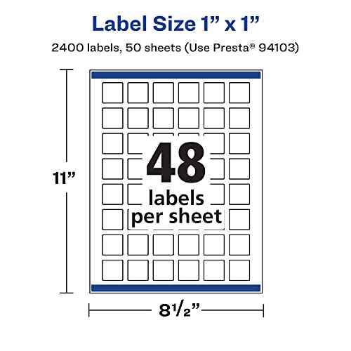Avery Matte White Square Labels, Sure Feed Technology, 1" x 1", 2,400 Matte White Printable Labels