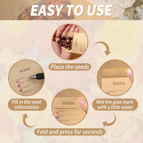200 Pcs Seed Envelopes Self-Adhesive Kraft Paper Seed Packets for Garden Storage