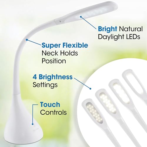 OttLite Creative Curves LED Desk Lamp with Adjustable Neck - Dimmable with 4 Brightness Settings & Energy Efficient Natural Daylight LEDs for Home Office, Computer Desk, & Dorms