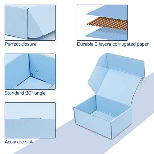 25 Pack Shipping Boxes, 8 x 6 x 3 inch Corrugated Cardboard Packing Small Mailer Box for Mailing Business Packaging, Gifts, Decorations, Blue Kraft