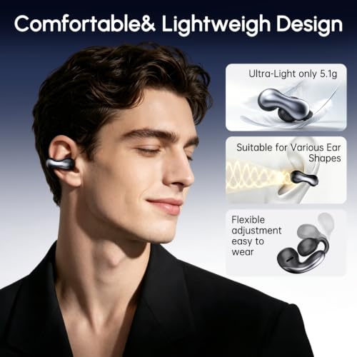 KOUO Black Clip-On Translation Earbuds with LCD Touch Screen for Travel & Study
