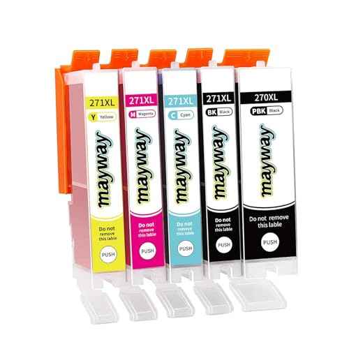 PGI-270XL CLI-271XL Ink Cartridge Compatible for Canon PIXMA TS9020 MG5720 MG5721 MG5722 MG6820 MG6821 MG6822 MG7720 TS5020 TS6020 TS8020-(5 Pack)