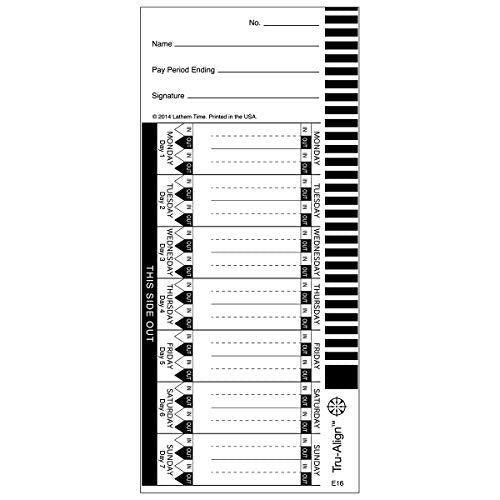 Lathem TruAlign E16 Time Cards for 1600E, Weekly, 1-Sided, 4" x 9", White, Box of 100, (E16-100)