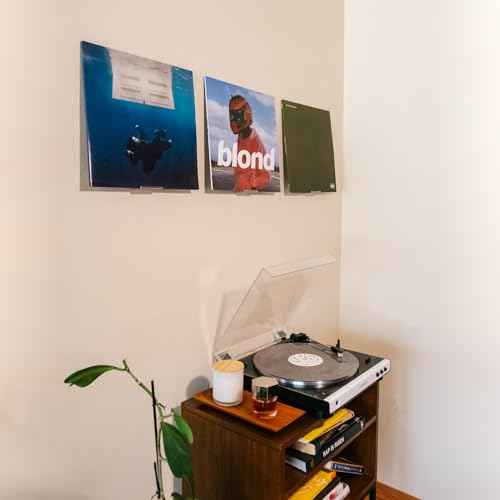 Modern JP Adhesive Vinyl Wall Mount (4-Pack) ? Strong Hold Record Holder Wall, Record-Safe Easy Installation, Album Wall Mount for 1LP and 2LP ? Clear