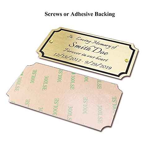 2" H x 4" W, Custom Elegant Engraved Plate, Personalized Memorial Plaque, Brushed Stainless Steel or Brass Laser Engraved Name Plates with Adhesive Backing or Screws, Notched Corner (Silver, Gold)