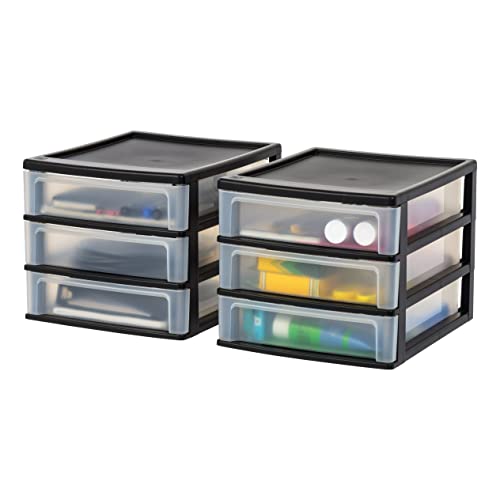 IRIS USA 2-Pack Medium Plastic Desk Drawer Organizers - Black, Stackable Dorm Storage