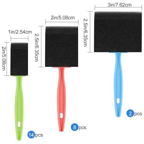 24 Pcs Foam Paint Brushes, Coloful Wood Handle Sponge Brushes for Painting, Staining, Varnishes and DIY Craft Projects (1'', 2'' and 3'')