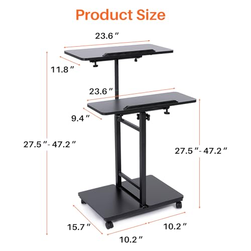 Hovadova Black Mobile Computer Cart with Tower Stand, 27.5"–47.2" Adjustable Height