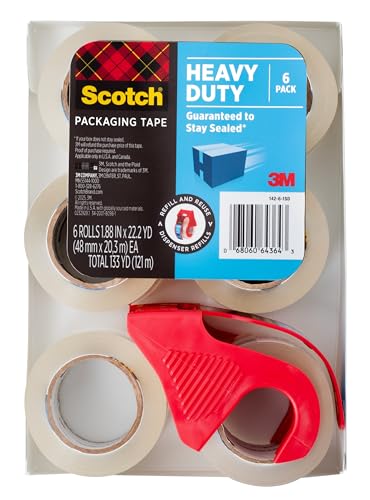 Scotch Heavy Duty Packing Tape 1.88 x 800 in - 6 Rolls with Dispenser