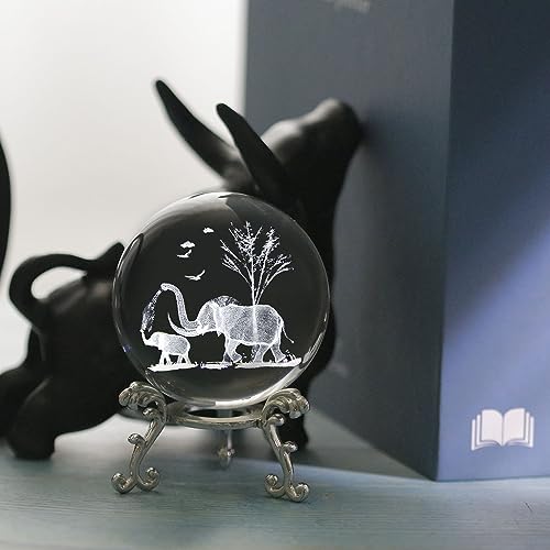 VSKIKRIS 60mm 3D Elephant Crystal Ball Paperweight with Stand - Elephant Gifts, Listing: Elephant_006