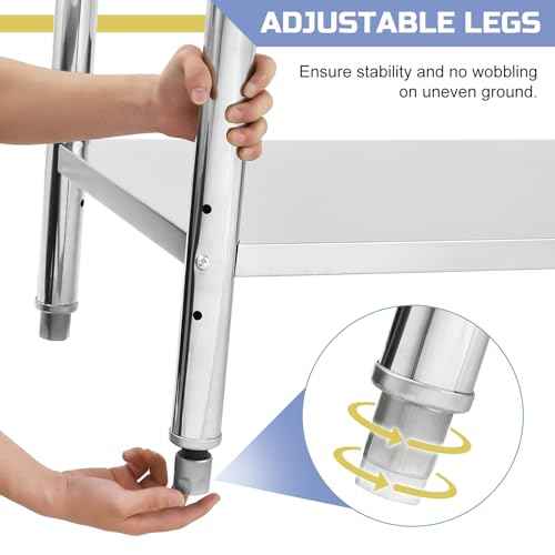 48x 24 Inches Stainless Steel Table, with Backsplash, 2-Tier Commercial Kitchen Prep Table, Heavy Duty NSF Restaurant Workstation for Food Prep