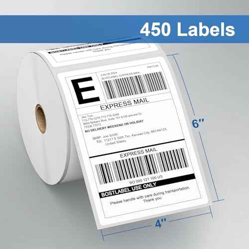 4" x 6?" Direct Thermal Label, 1800 Labels/4 Rolls (450 Labels per Roll), Self-Adhesive, Compatible with Zebra, MUNBYN, Rollo & More