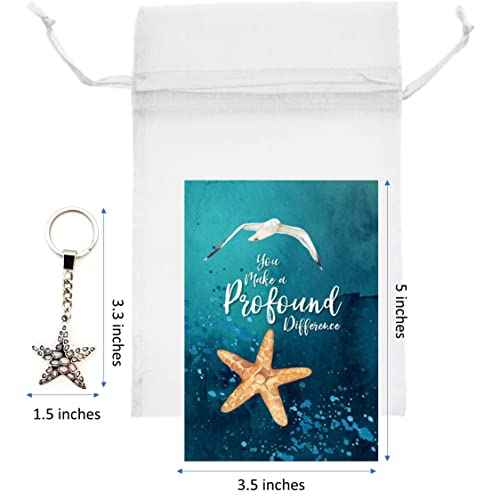 Smiling Wisdom - 10 Bulk Starfish Story Appreciation Gift Sets (30 Pcs Total) Inspire Uplift Team Staff Employees Students Volunteers - Profound Difference - Teal Cards - Hollow Starfish Keychain
