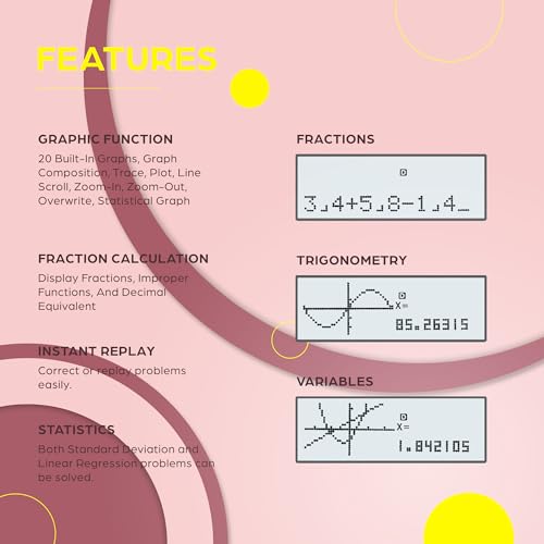 Pink Scientific Graphing Calculator with 360+ Functions, Large 3" Screen - TOVO TS-259
