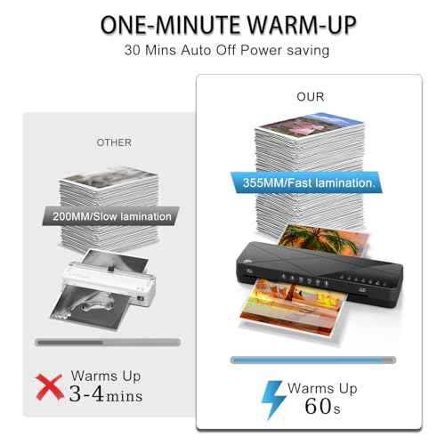 Crenova Laminator Machine 13 inch, Laminating Machine 60s Quick Warm Up Auto Off, Cold Hot Lamination Machine with ABS Jam Free, Laminator for Home Office School, Black