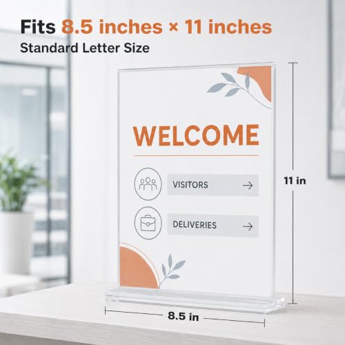 MaxGear 8.5x11 Inch Double Sided Acrylic Sign Holders 2 Pack - Clear Display Stands with Detachable Base