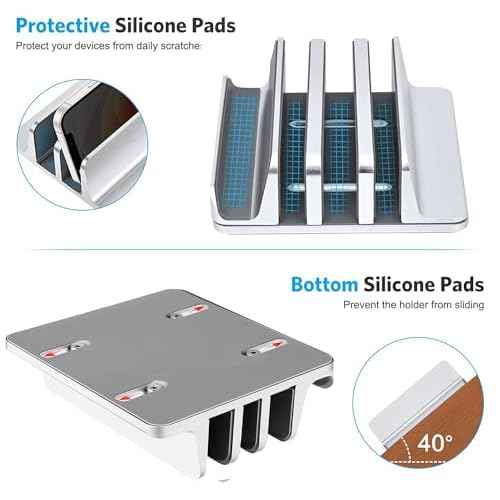 Vertical Laptop Stand Holder - 3 Slot Adjustable Dock, Space-Saving Laptop Holder for Computer, Tablet, Phone