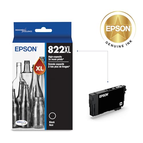 EPSON 822 DURABrite Ultra Ink High Capacity Black Cartridge (T822XL120-S) Works with WorkForce Pro WF-3820, WF-3823, WF-4820, WF-4830, WF-4833, WF-4834