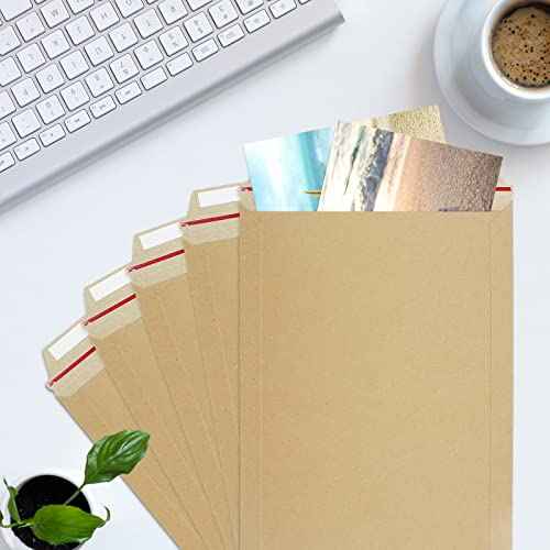 100 Pack 9X12 inch Self Seal Photo Document Mailers Stay Flat Kraft Cardboard Envelopes Photography Rigid Mailers for CD, Photos, Document (Kraft Brown)